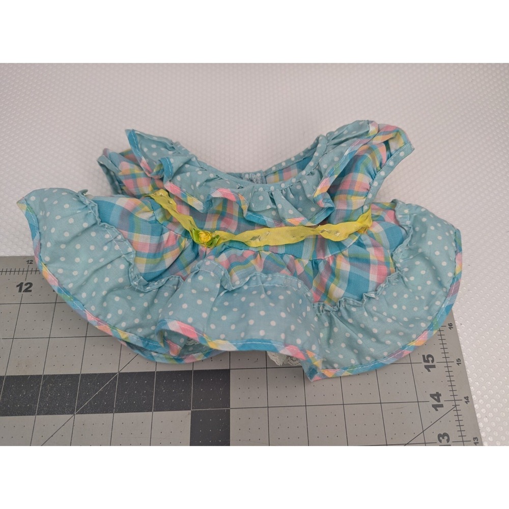 Furskins Bear Dress Teal Yellow Pink Plaid 1985‎ Coleco